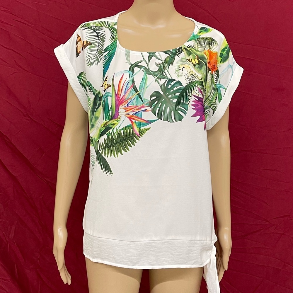 Christopher & Banks Tropical side tie blouse size Petite Large